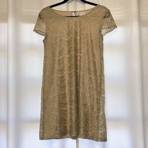{Socialite} Gold Mini, A-Line Lace Dress